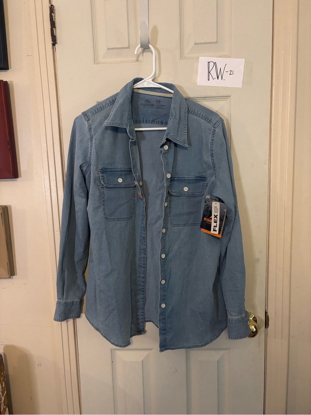 Women's Light Blue Denim Button-Down Shirt - FlexFit